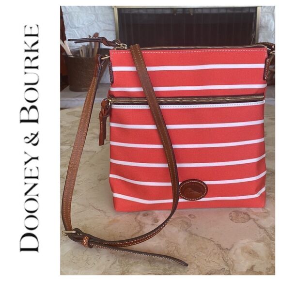 NWOT Dooney & Bourke Leather & Striped Canvas Crossbody Bag - Picture 1 of 16